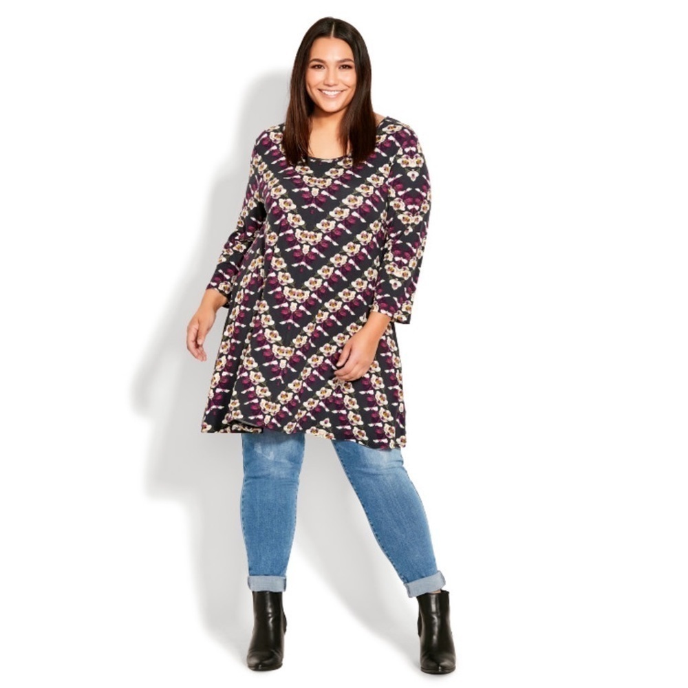 Avenue 16W-20W Floral Knit Swing Print Tunic V10.5